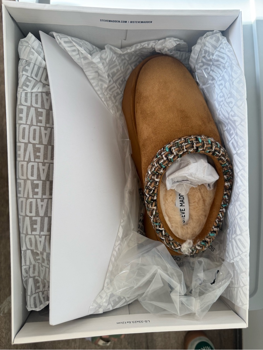 Steve Madden Tan Slip-On Slipper with Braided Multicolor Trim